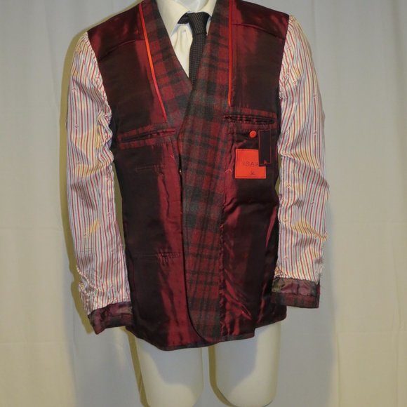 Isaia Dandy Double Face Ferdinando Cashmere Blend Burgundy Plaid Blazer 46R NWT - Picture 9 of 14